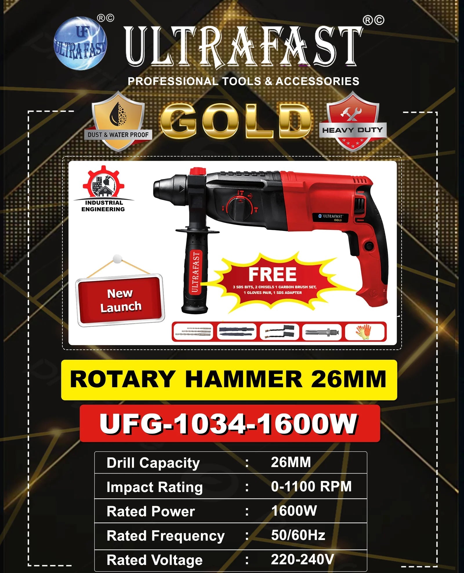 UFG 1034 WATERPROOF ROTARY HAMMER 26MM 1600W