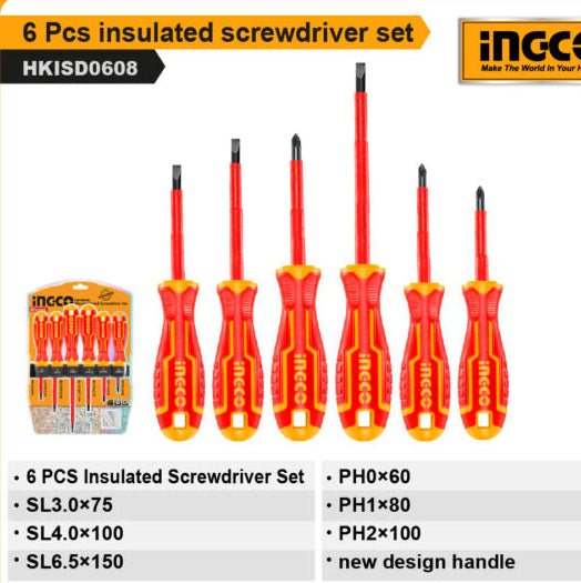 INGCO 6 Pcs insulated screwdriver set (HKISD0608)