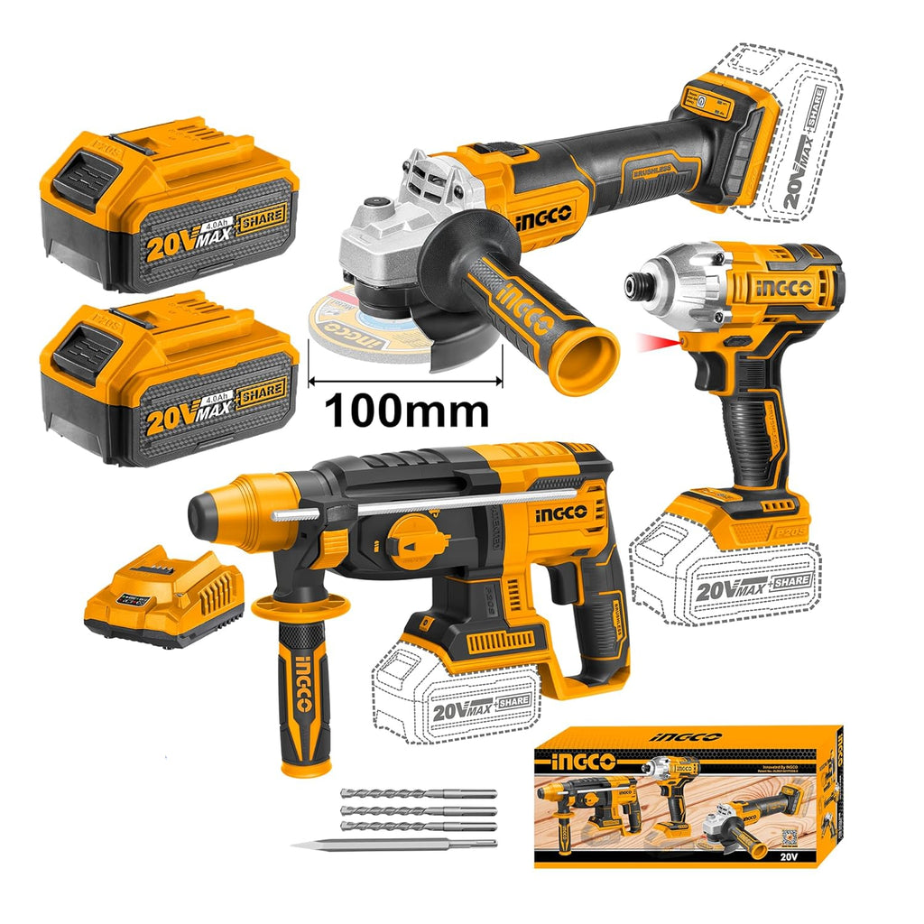 INGCO LITHIUM -ION CORDLESS 3 PCS COMBO KIT 20V