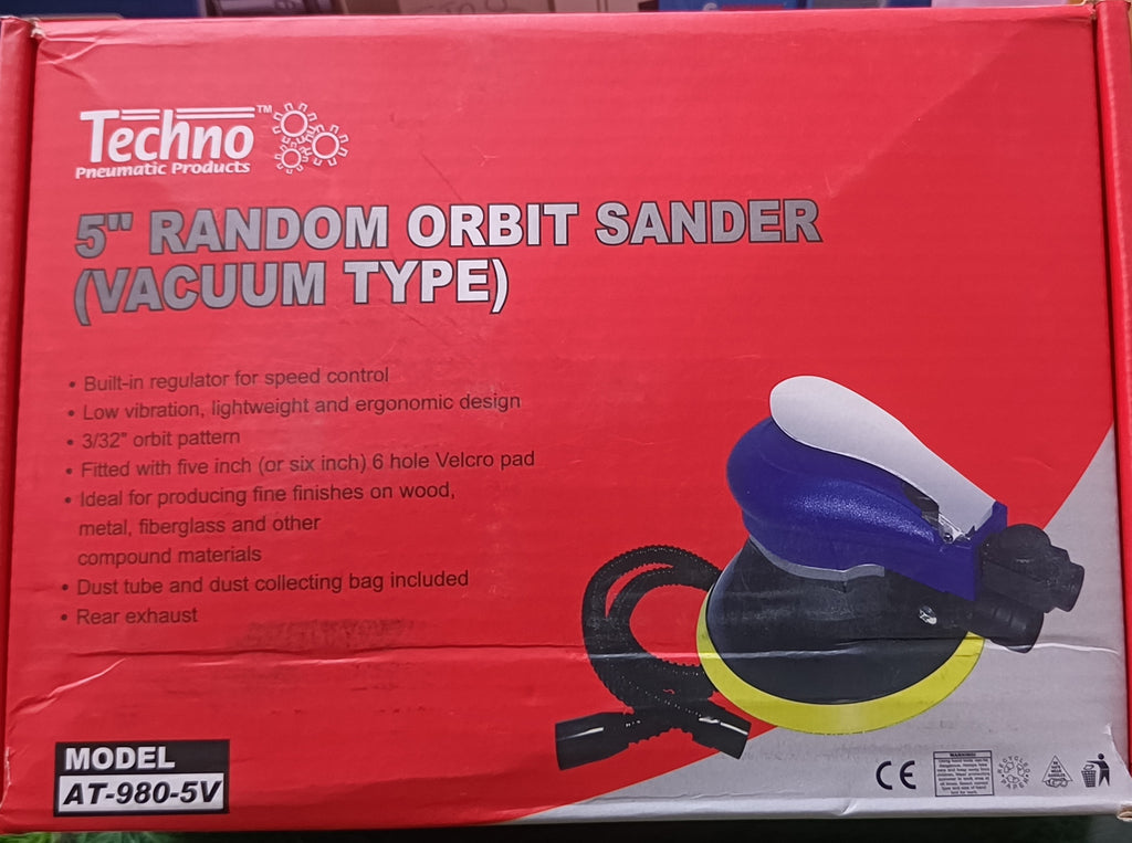 Techno Air Sander, 5 inch Lightweight Heavy Duty Pneumatic Palm Sander for Metal for Woodworking (Yellow & Blue)
