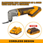 INGCO Oscillating Multi-Tool Kit - Cordless DIY With Battery, Charger, and 8 Accessories for Sanding, Grinding, Scratching, Polishing