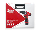 RUSTEZE Cordless Drill, 12V Li-ion, 2.0Ah Battery, 24-Piece Bit Set, 2-Speed, Red