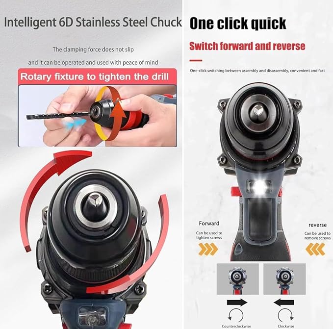 THOR 18V CORDLESS DRILL MACHINE Brushless Motor Heavy Duty | Dual Batteries | Metal Chuck 10Mm Keyless Chuck | 0-350/1150 RPM | 2 Speed - Torque 21+1NM
