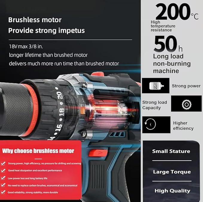 THOR 18V CORDLESS DRILL MACHINE Brushless Motor Heavy Duty | Dual Batteries | Metal Chuck 10Mm Keyless Chuck | 0-350/1150 RPM | 2 Speed - Torque 21+1NM