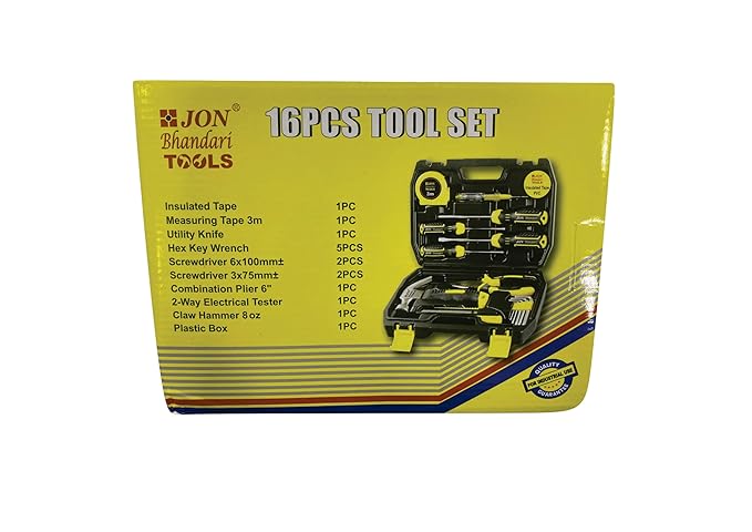 Jon Bhandari Tools 16pc Premium Hand Tool Kit Set for Home