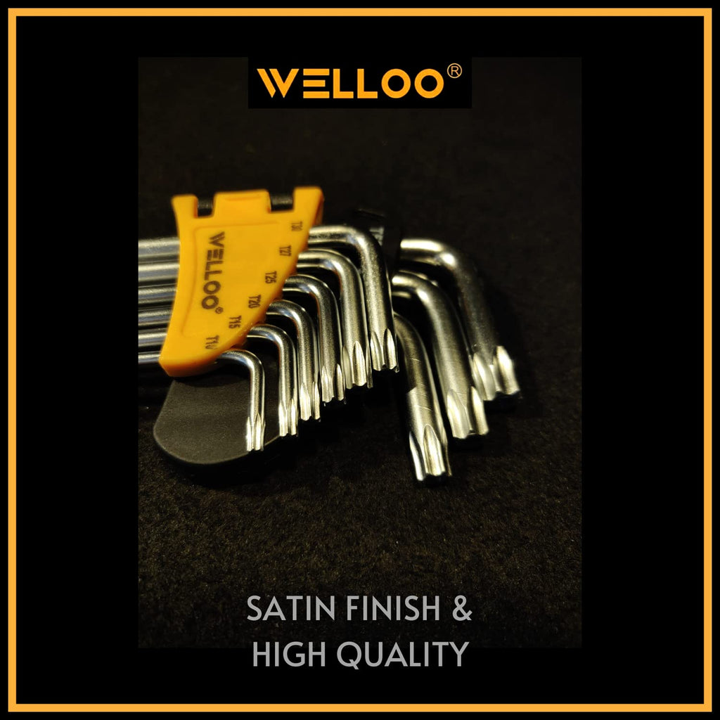 WELLOO Set of 9Pcs Torx Hex Key Wrench Set, Long Arm Tamper Proof Star Screwdriver Torque Repair Tool Set